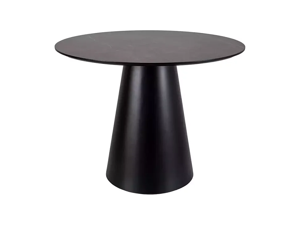 Table ronde de 100 cm gris effet marbre avec pied noir mat Sorin