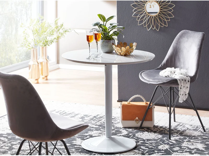 eettafel rond 75x75x74 cm Kleine keukentafel wit hoogglans | Ronde eettafel 2 personen | Moderne ontbijttafel keuken | Kleine eettafel