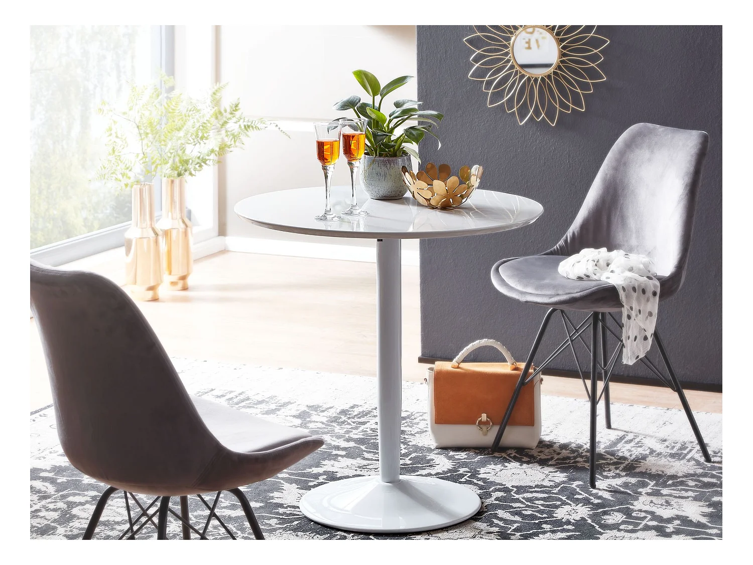 eettafel rond 75x75x74 cm Kleine keukentafel wit hoogglans | Ronde eettafel 2 personen | Moderne ontbijttafel keuken | Kleine eettafel