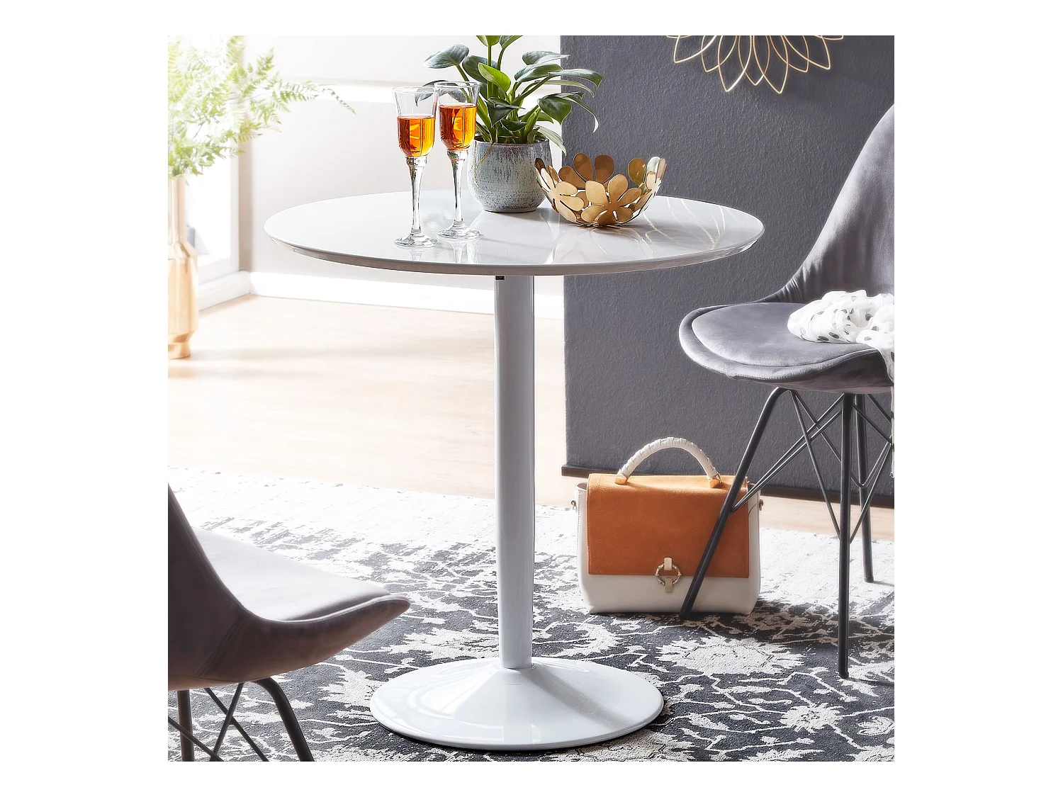 eettafel rond 75x75x74 cm Kleine keukentafel wit hoogglans | Ronde eettafel 2 personen | Moderne ontbijttafel keuken | Kleine eettafel