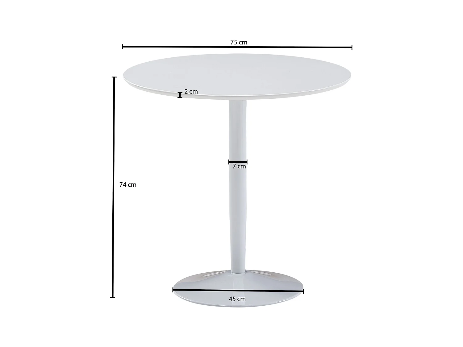 eettafel rond 75x75x74 cm Kleine keukentafel wit hoogglans | Ronde eettafel 2 personen | Moderne ontbijttafel keuken | Kleine eettafel