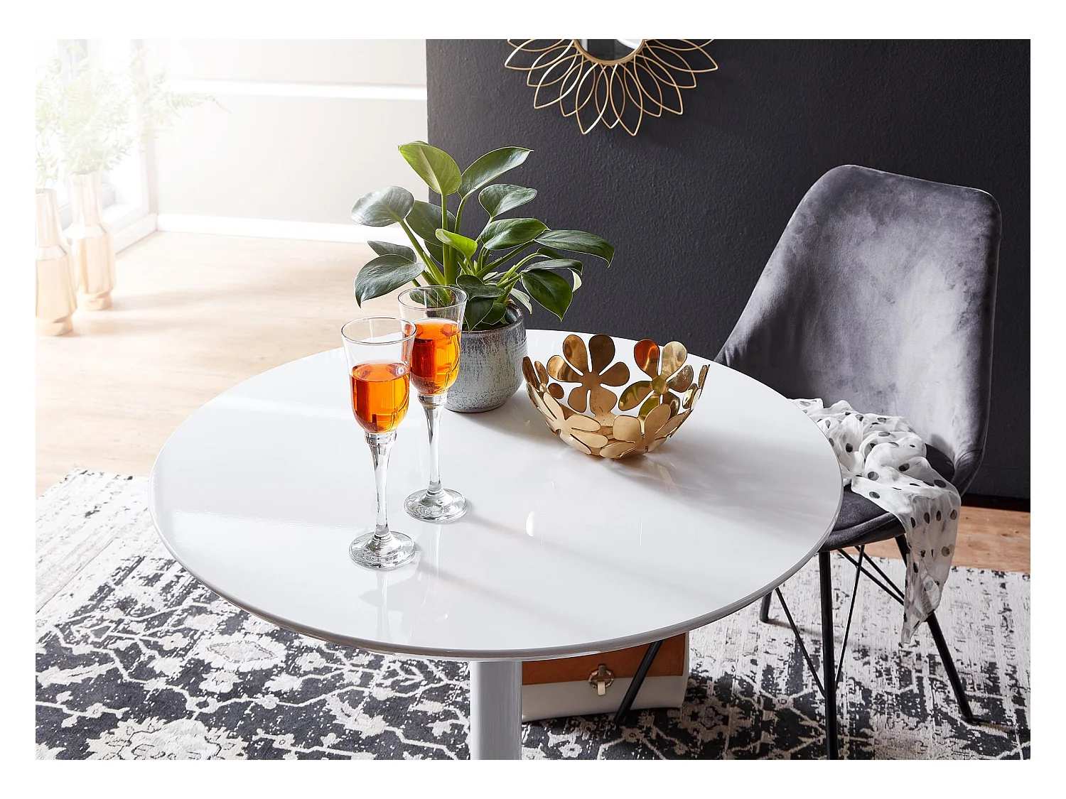 eettafel rond 75x75x74 cm Kleine keukentafel wit hoogglans | Ronde eettafel 2 personen | Moderne ontbijttafel keuken | Kleine eettafel