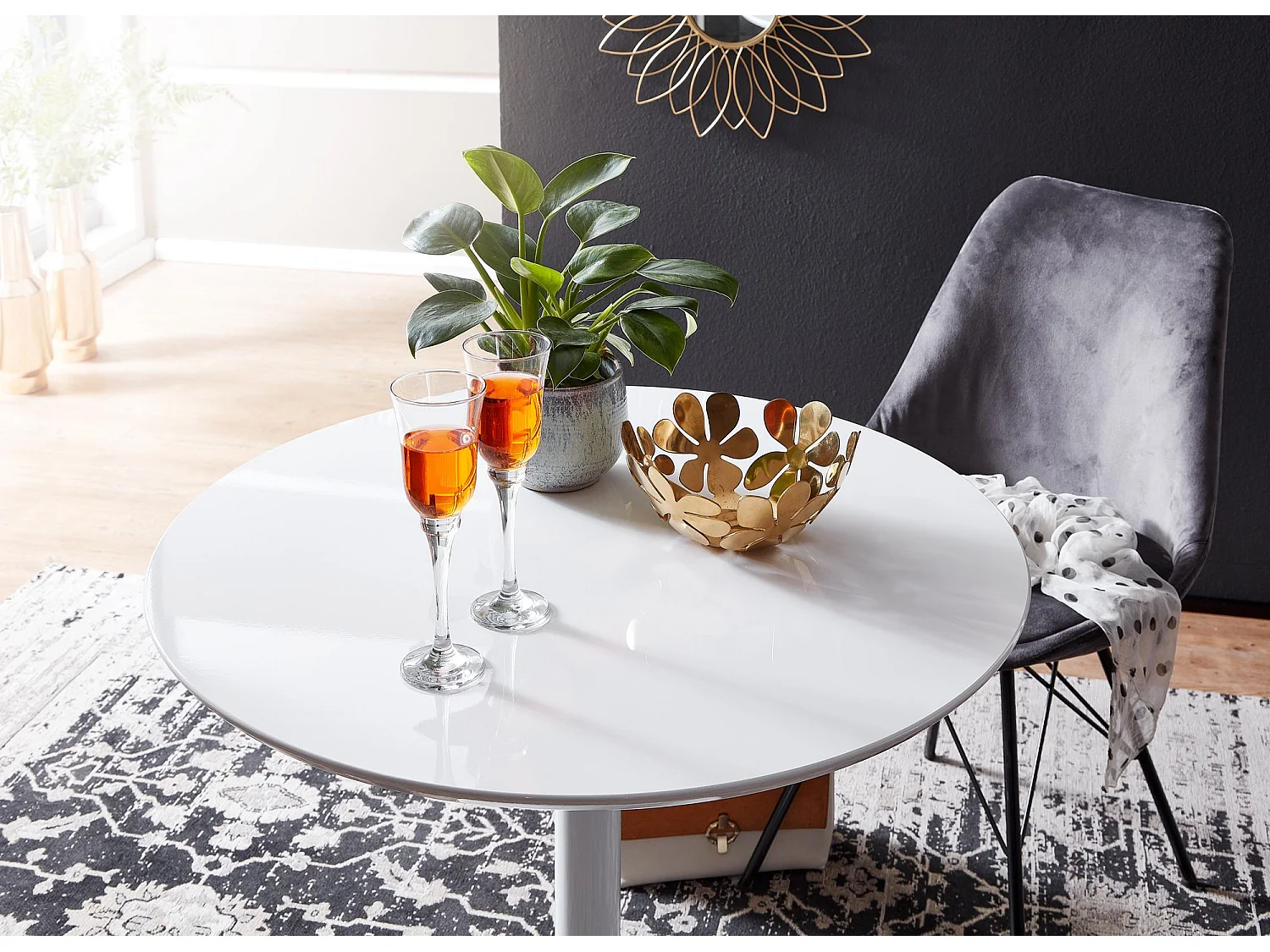 Esstisch Rund 75x75x74 cm Kleiner Küchentisch Weiß Hochglanz, Runder Esszimmertisch 2 Personen,