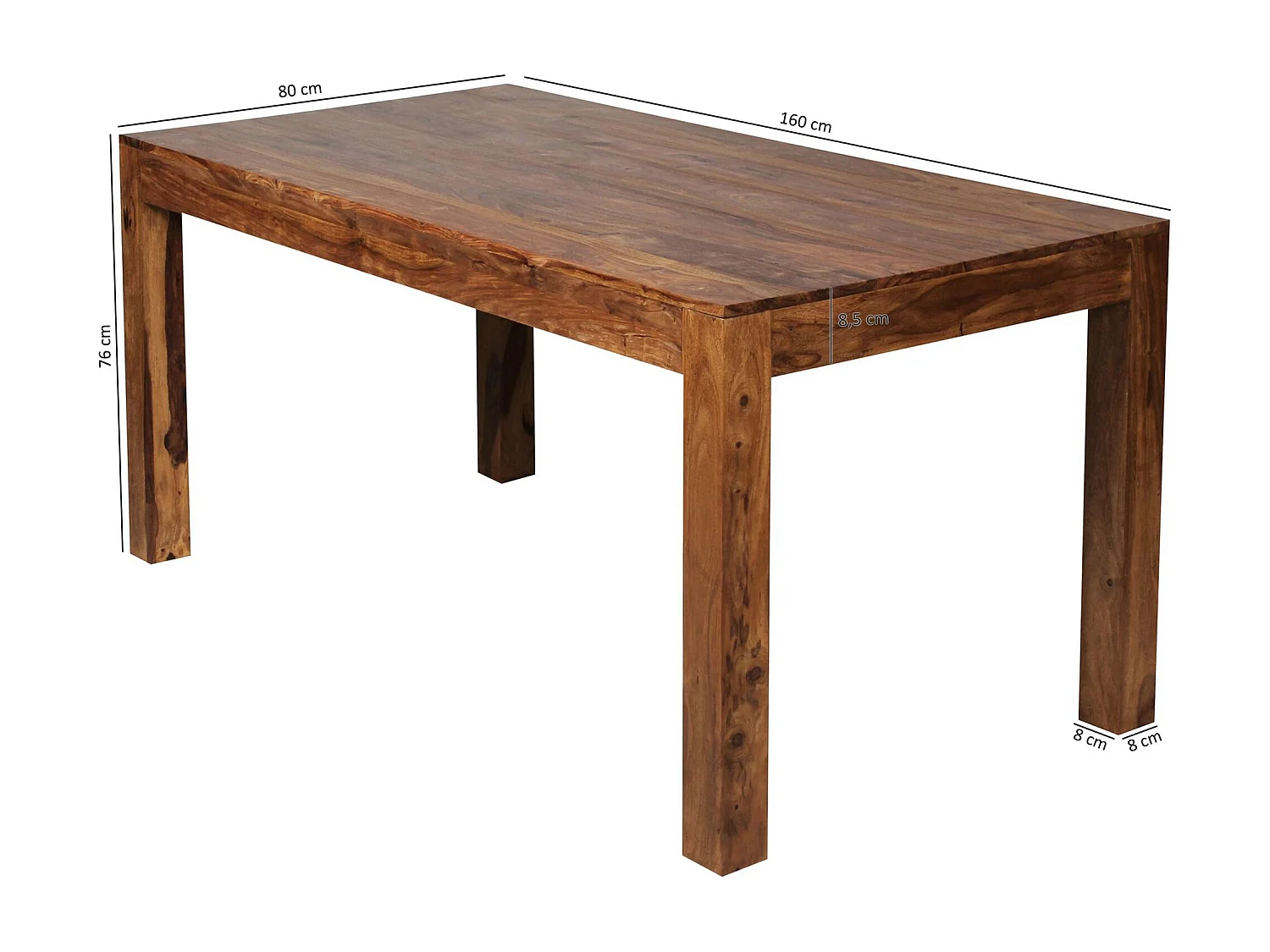 Table de Salle à Manger 160x80x76 cm en Bois Massif de Sheesham Style Intemporel, Table de Cuisine