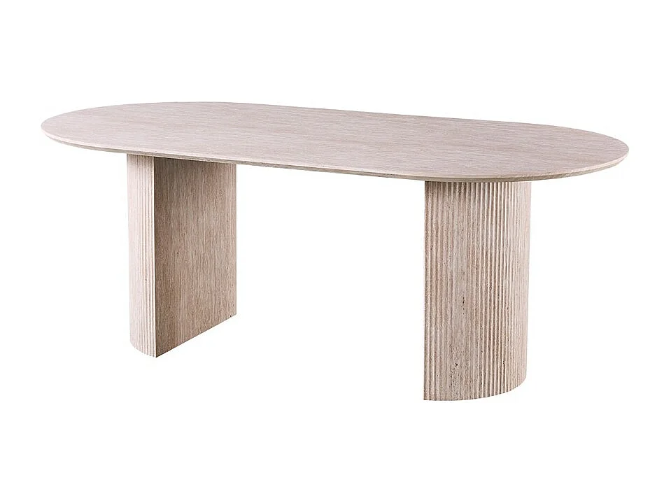 Table à manger ovale VAGOS – 200 x 100 cm – Coloris travertin – Design contemporain effet pierre