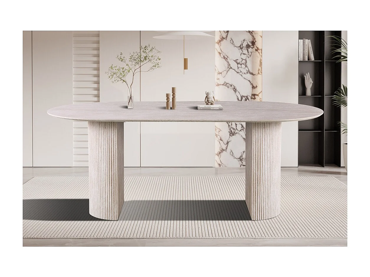 Table à manger ovale VAGOS – 200 x 100 cm – Coloris travertin – Design contemporain effet pierre