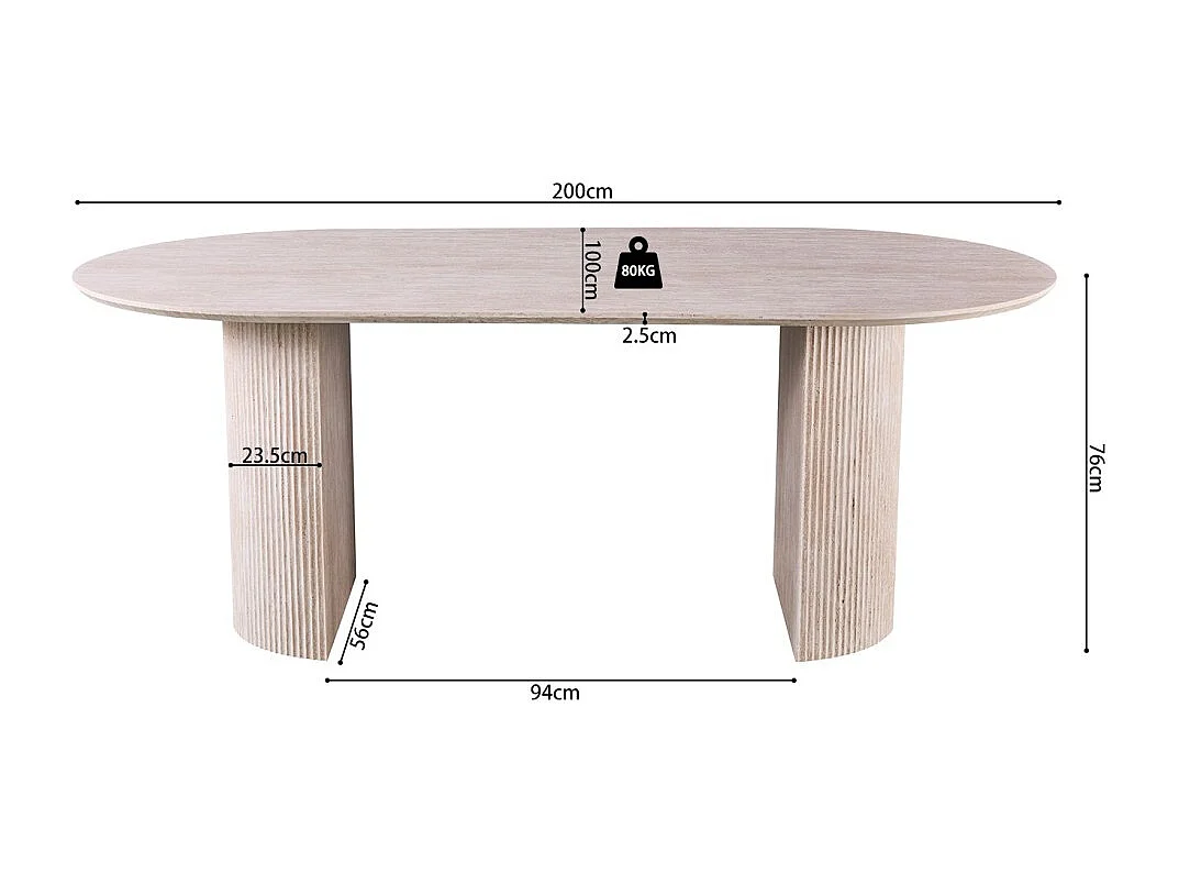 Table à manger ovale VAGOS – 200 x 100 cm – Coloris travertin – Design contemporain effet pierre
