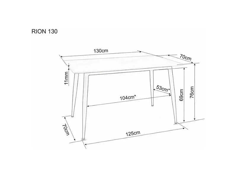 Table de salle à manger 130 cm rectangulaire gris brillant en céramique ARMANDIDO