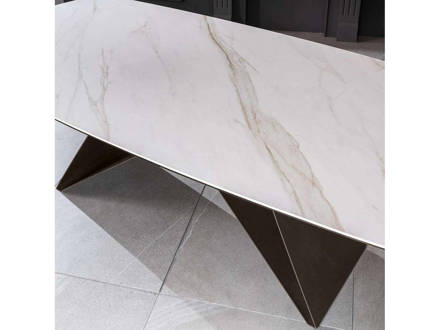 Stół nowoczesny stały "Loyra" z ceramiki na szkle hartowanym z efektem marmuru cm 220x110 76h