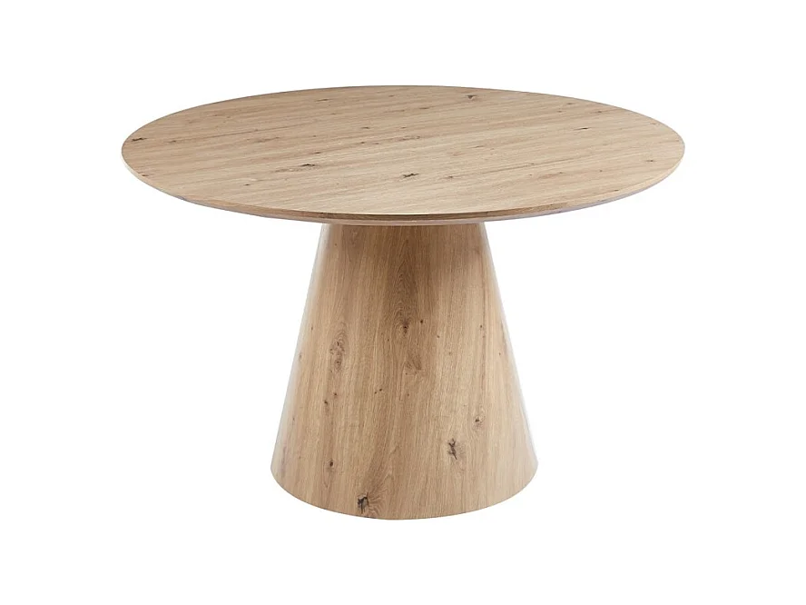 Mesa de comedor SOLENA – Ø120 cm – Color roble envejecido – Diseño redondo – Estilo contemporáneo y acogedor