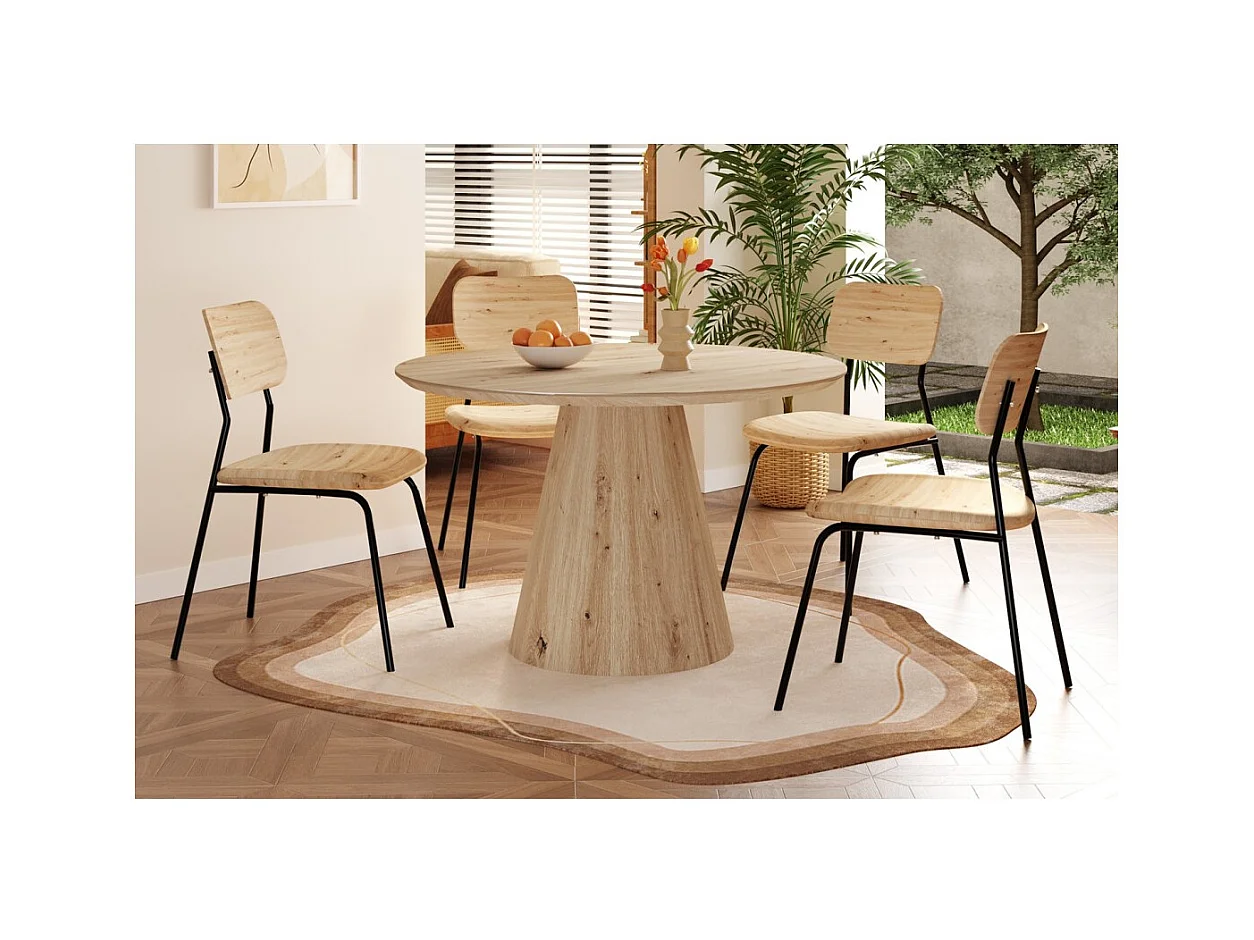 Mesa de comedor SOLENA – Ø120 cm – Color roble envejecido – Diseño redondo – Estilo contemporáneo y acogedor