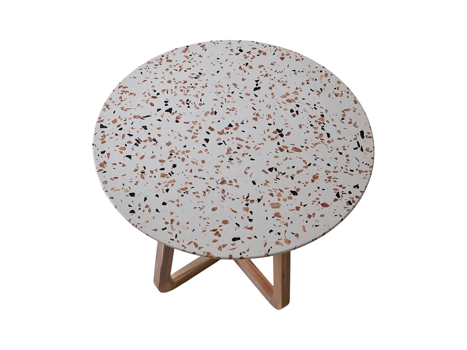 Runder Tisch Elio brown aus Premium-Terrazzo und massivem Akazienholz, 90 cm