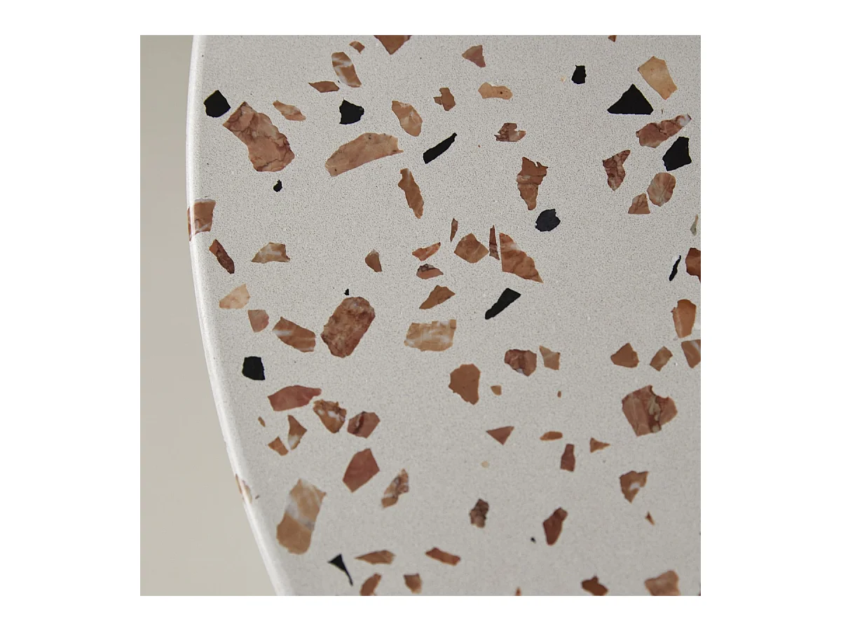 Runder Tisch Elio brown aus Premium-Terrazzo und massivem Akazienholz, 90 cm