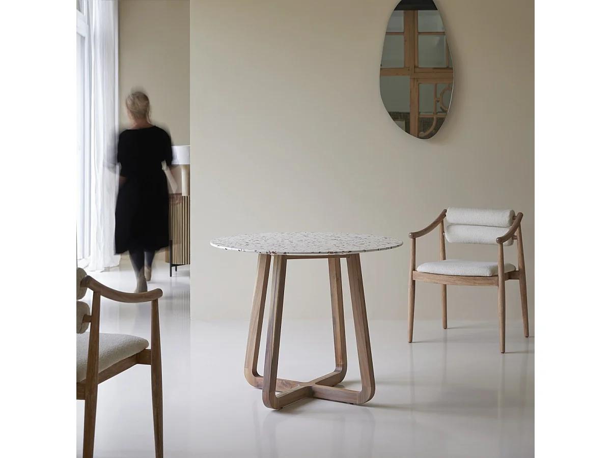 Table ronde en terrazzo premium et acacia massif 90 Elio brown