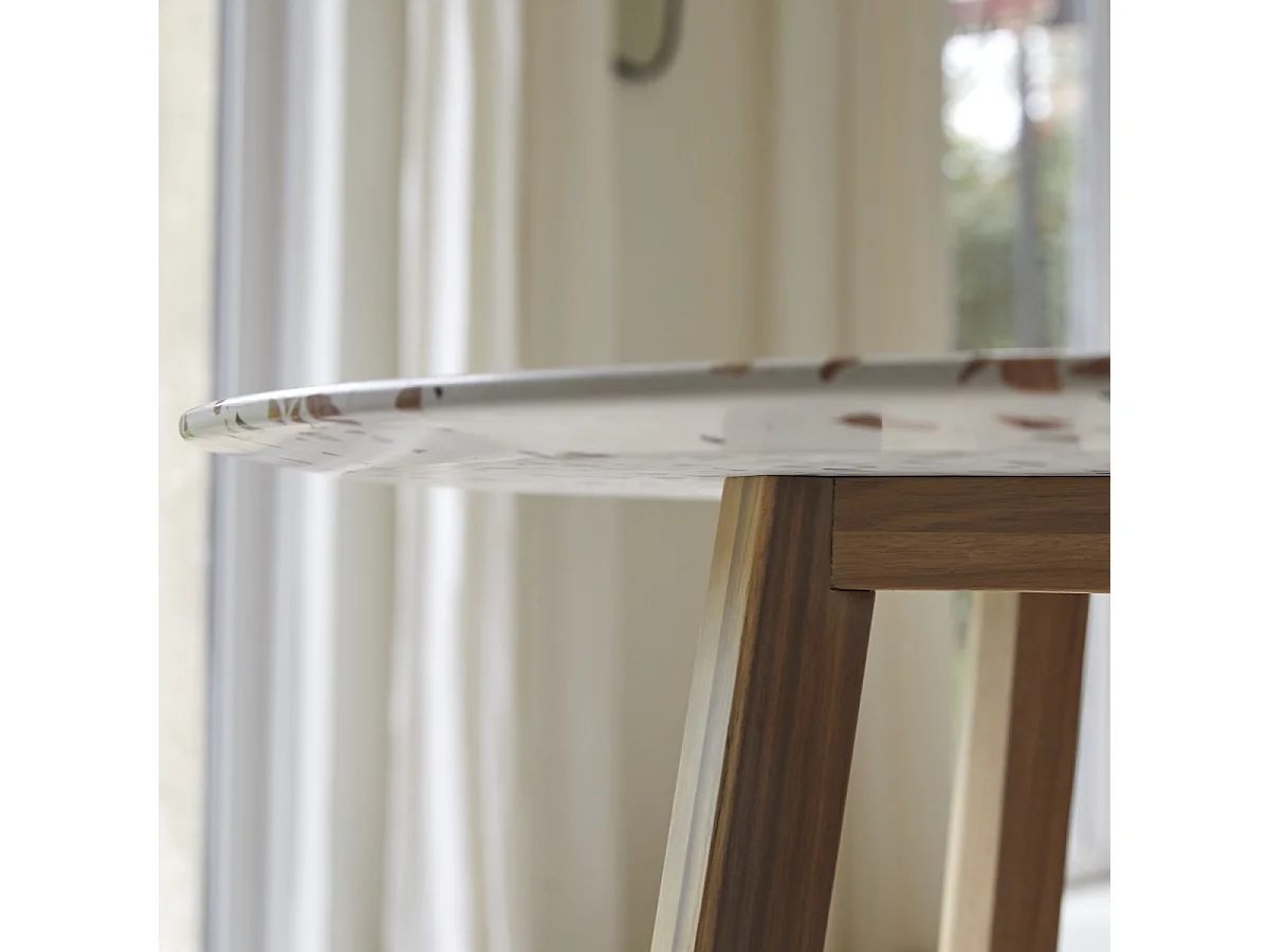 Table ronde en terrazzo premium et acacia massif 90 Elio brown