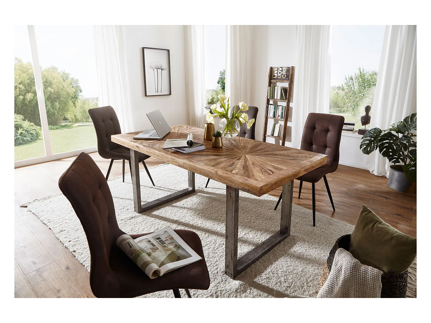 eettafel mango massief houten eetkamertafel 180x76,5x90 cm | Keukentafel loft natuur | Massief houten tafel met metalen frame | Industriële tafel