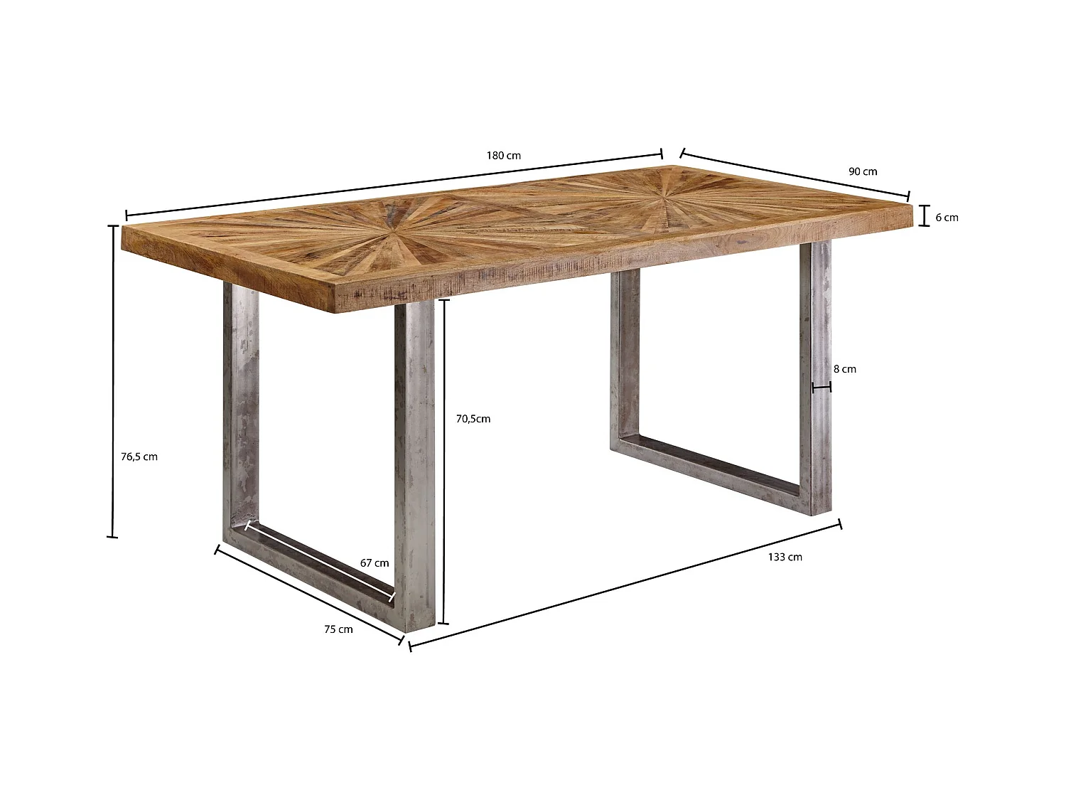 eettafel mango massief houten eetkamertafel 180x76,5x90 cm | Keukentafel loft natuur | Massief houten tafel met metalen frame | Industriële tafel