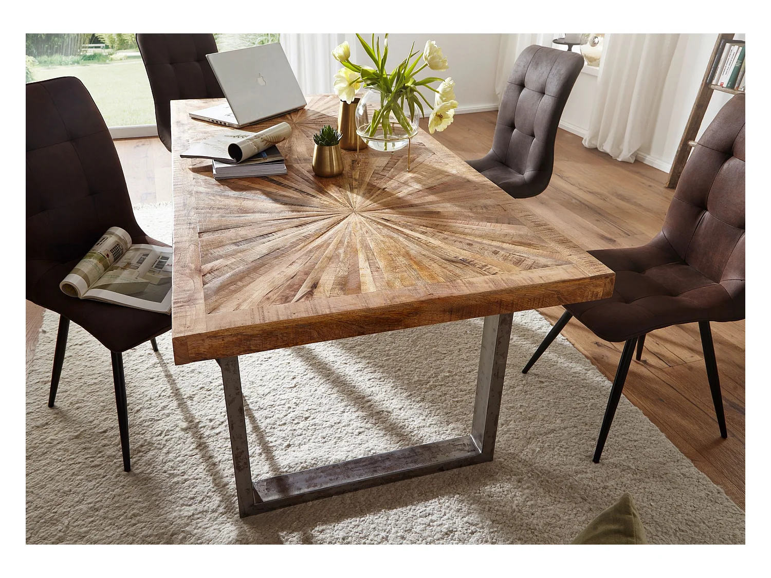 eettafel mango massief houten eetkamertafel 180x76,5x90 cm | Keukentafel loft natuur | Massief houten tafel met metalen frame | Industriële tafel