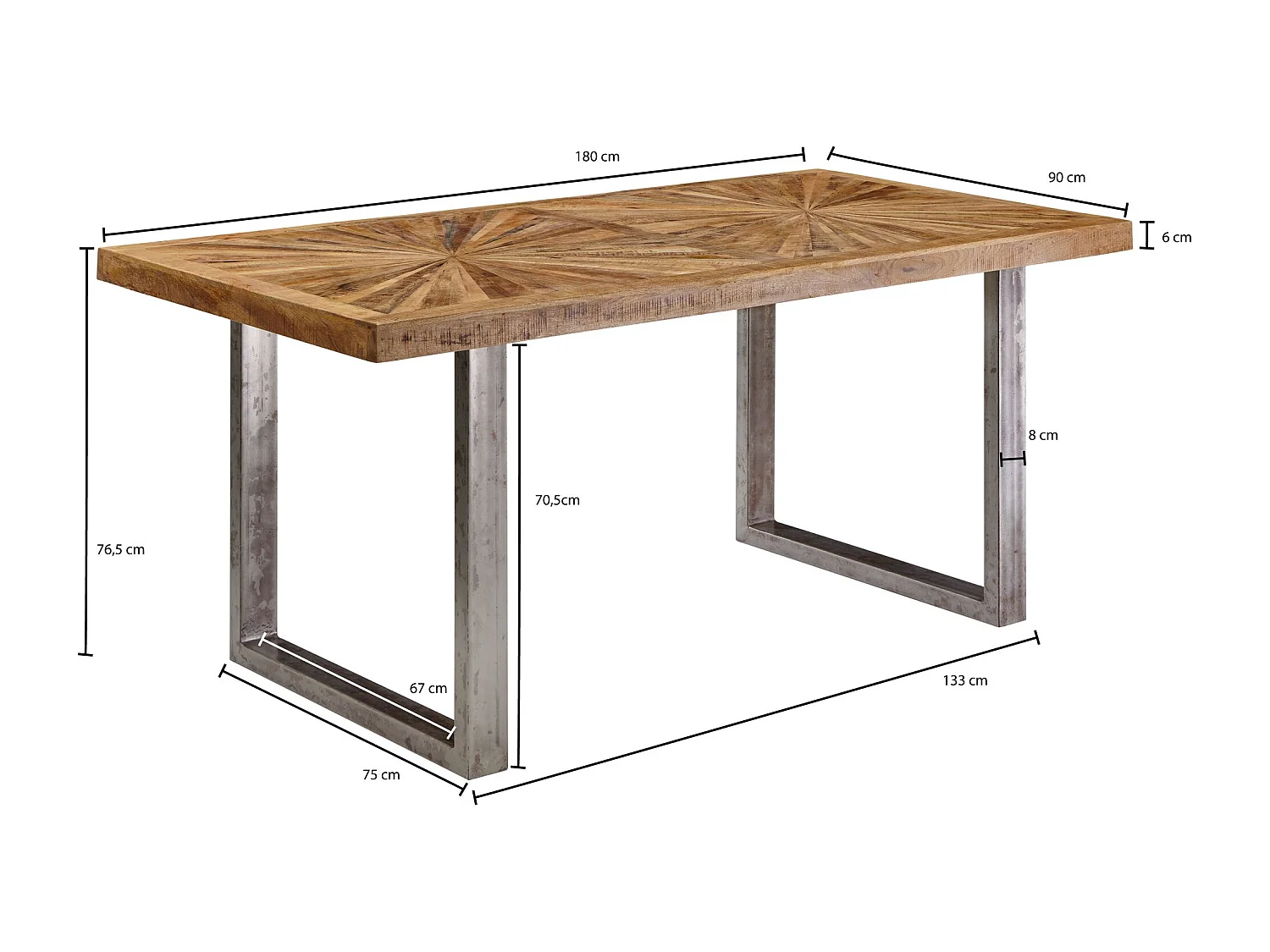 Table de Salle à Manger 180x90x76,5 cm Bois Massif de Manguier Métal Style Industriel, Table de