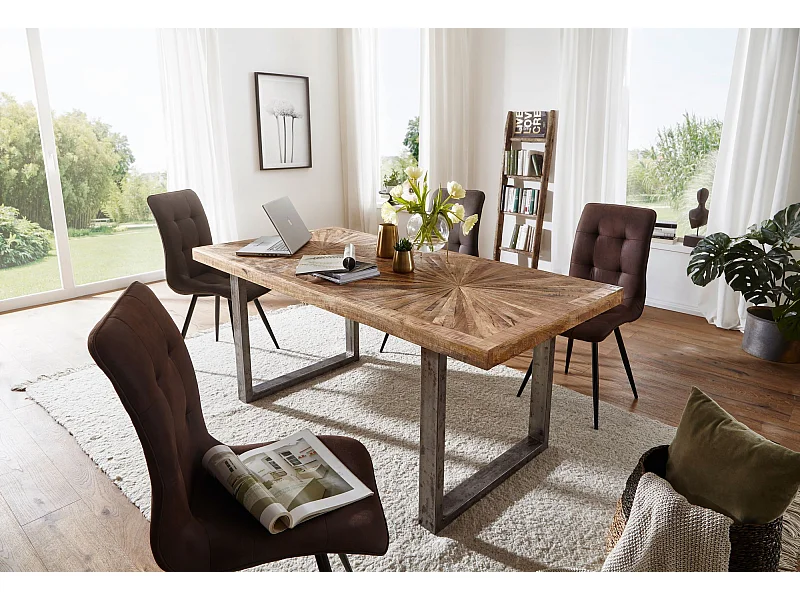 eettafel mango massief houten eetkamertafel 180x76,5x90 cm | Keukentafel loft natuur | Massief houten tafel met metalen frame | Industriële tafel