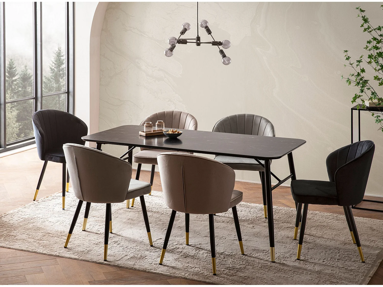 Table de Salle à Manger 200x90x76 cm Noir Effet Marbre Moderne, Grande Table de Cuisine