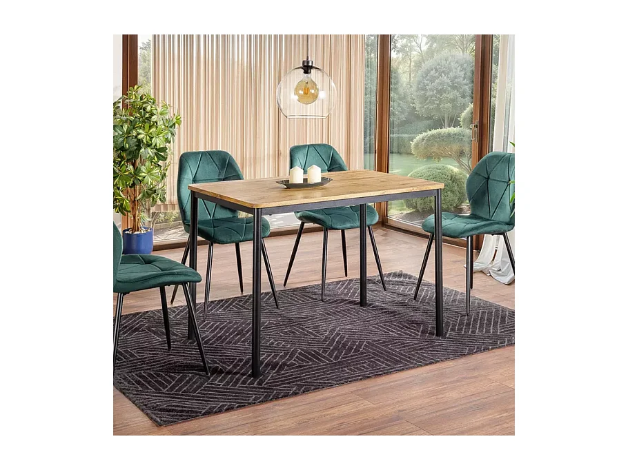 Table de salle à manger 110 cm rectangulaire et compacte en chêne avec pieds noirs LETTERS