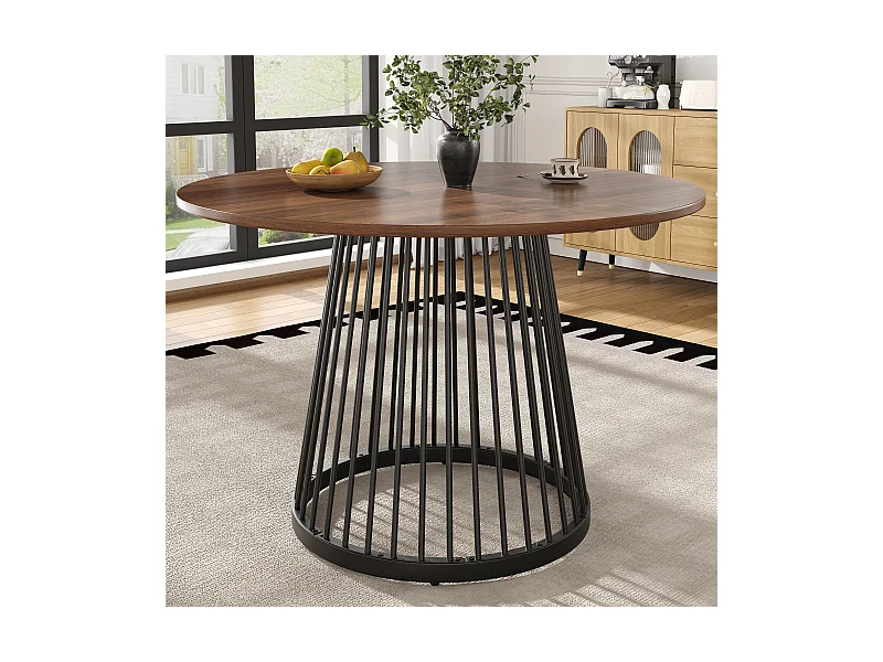 Stół jadalny 4-osobowy - 80 x 80 x 76cm - okrągły stół z czarnymi metalowymi nogami - blat marmurkowy MDF - MDF + metal - czarny