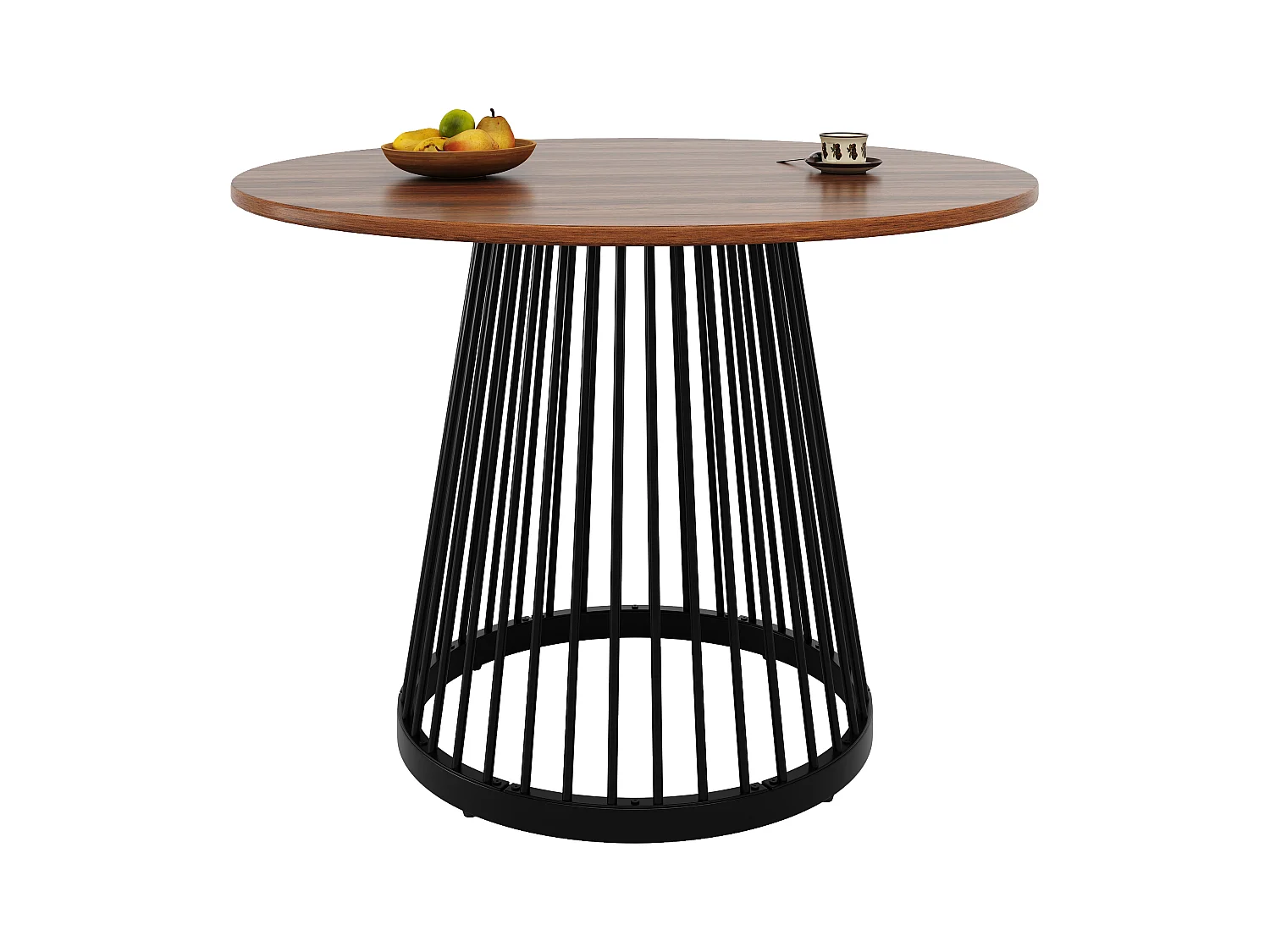 Table à manger 4 places - 80 x 80 x 76cm - table ronde pieds en métal noirs  - plateau en MDF marbré - MDF + métal - noir