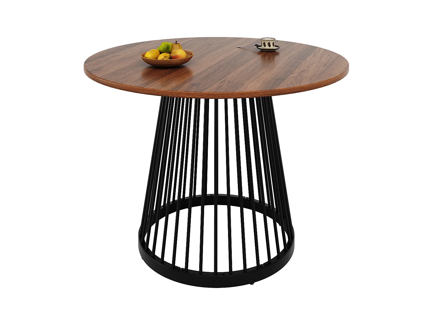 Table à manger 4 places - 80 x 80 x 76cm - table ronde pieds en métal noirs  - plateau en MDF marbré - MDF + métal - noir