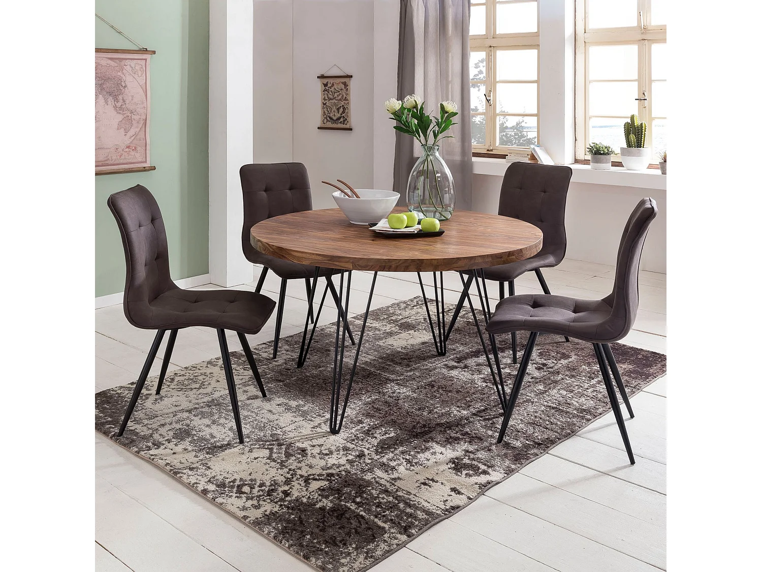 Table de Salle à Manger 120x120x78 cm en Bois Massif Sheesham Marron, Table de Cuisine Ronde