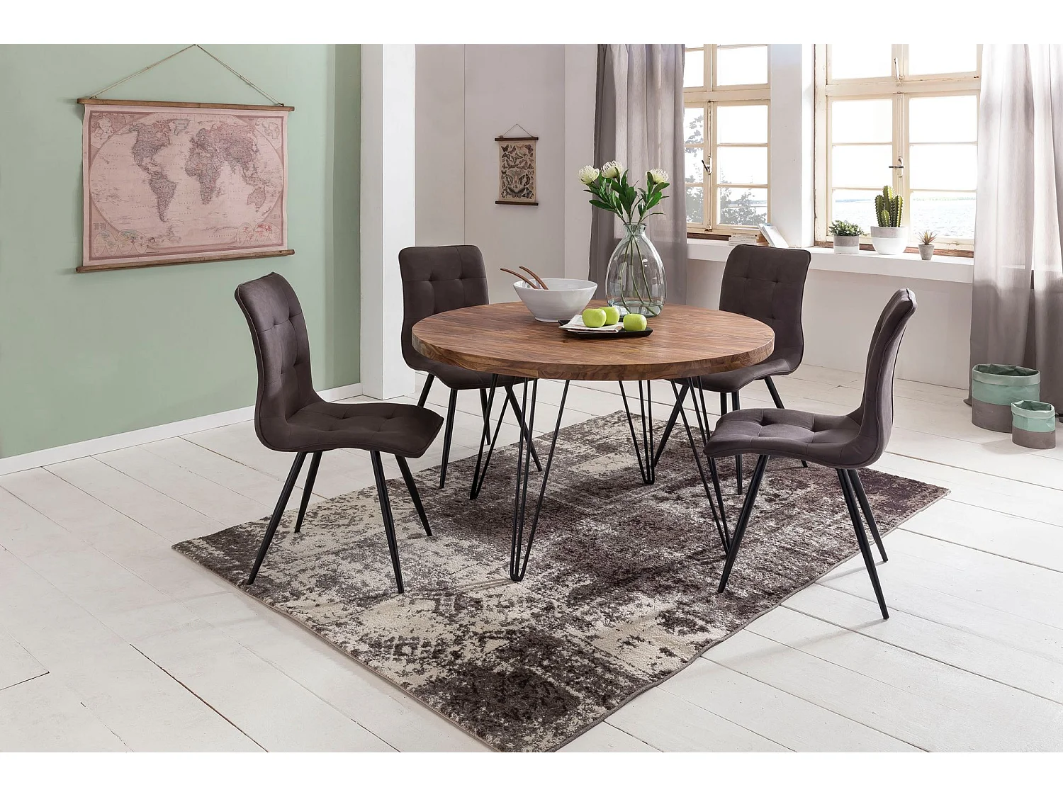 Table de Salle à Manger 120x120x78 cm en Bois Massif Sheesham Marron, Table de Cuisine Ronde