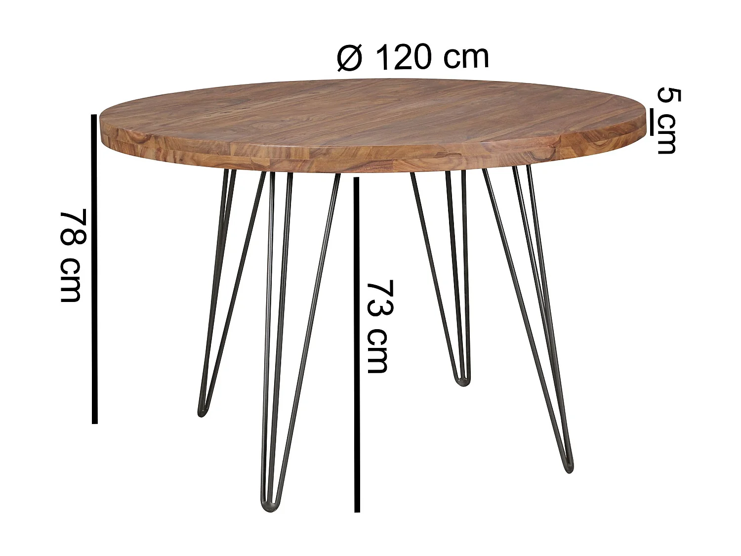 Table de Salle à Manger 120x120x78 cm en Bois Massif Sheesham Marron, Table de Cuisine Ronde