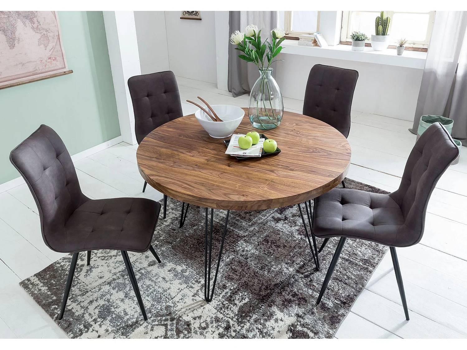 Table de Salle à Manger 120x120x78 cm en Bois Massif Sheesham Marron, Table de Cuisine Ronde
