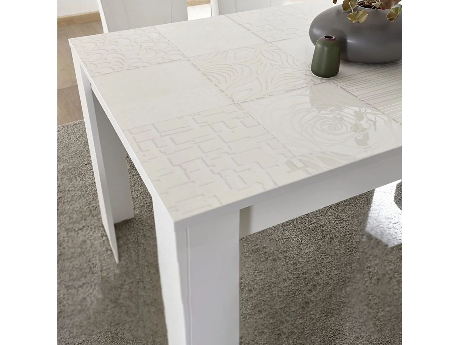 Stół nowoczesny stały "Urban" z białego drewna z sitodrukiem cm 180x90 79h