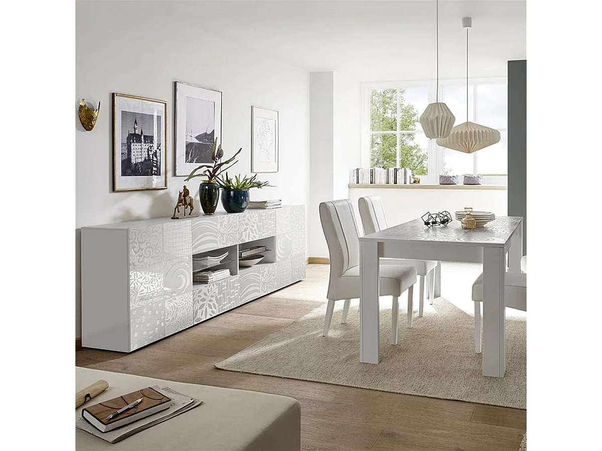 Stół nowoczesny stały "Urban" z białego drewna z sitodrukiem cm 180x90 79h