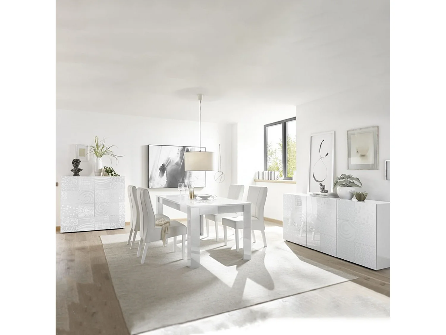 Stół nowoczesny stały "Urban" z białego drewna z sitodrukiem cm 180x90 79h