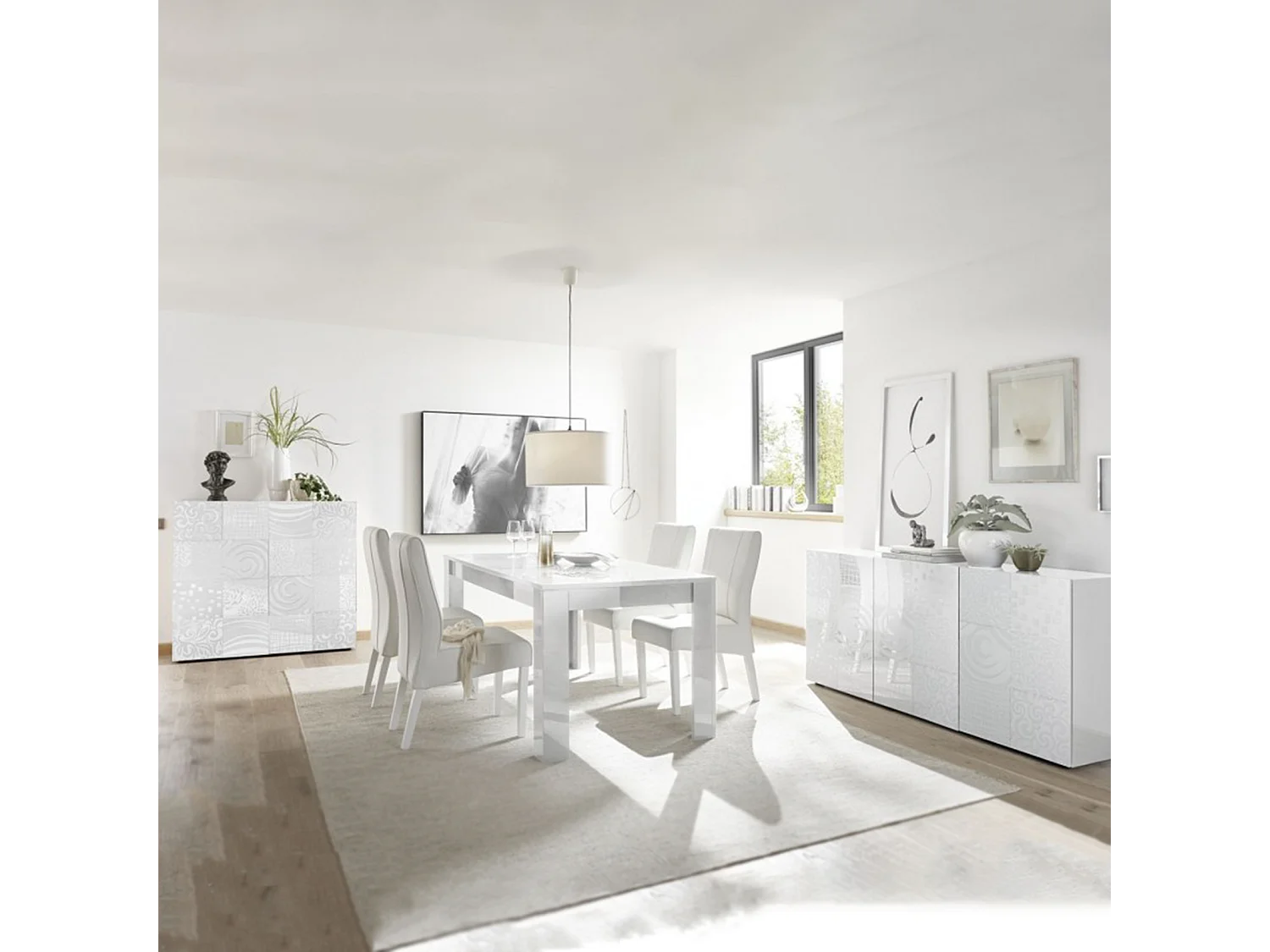 Mesa fixa moderna "Urban" em madeira serigrafada branca cm 180x90 79h