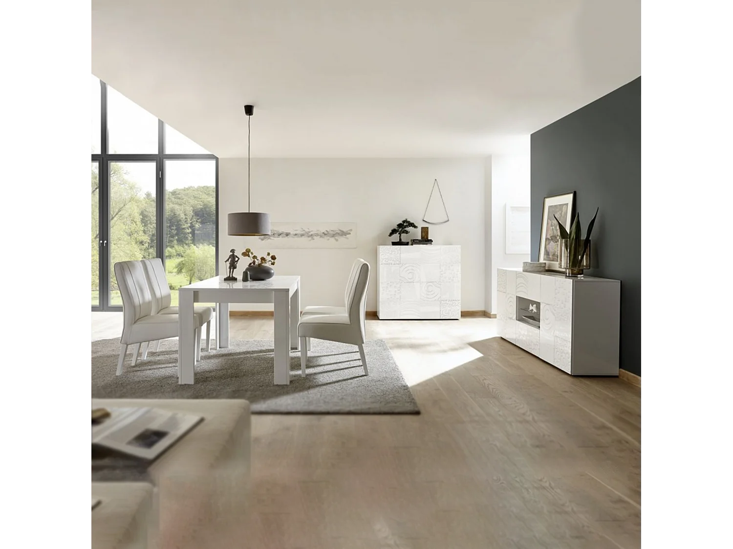 Mesa fixa moderna "Urban" em madeira serigrafada branca cm 180x90 79h