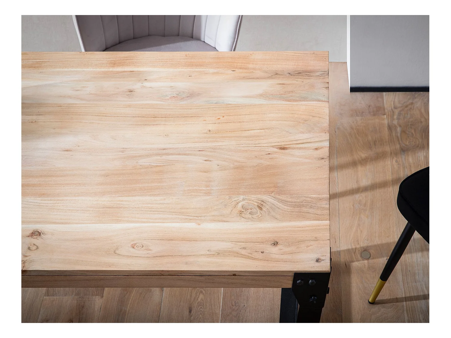 Eetkamertafel 140x80x76 cm acacia massief hout metalen eettafel industrieel, keukentafel met metalen poten, kleine houten tafel, eettafel eetkamer rechthoekig