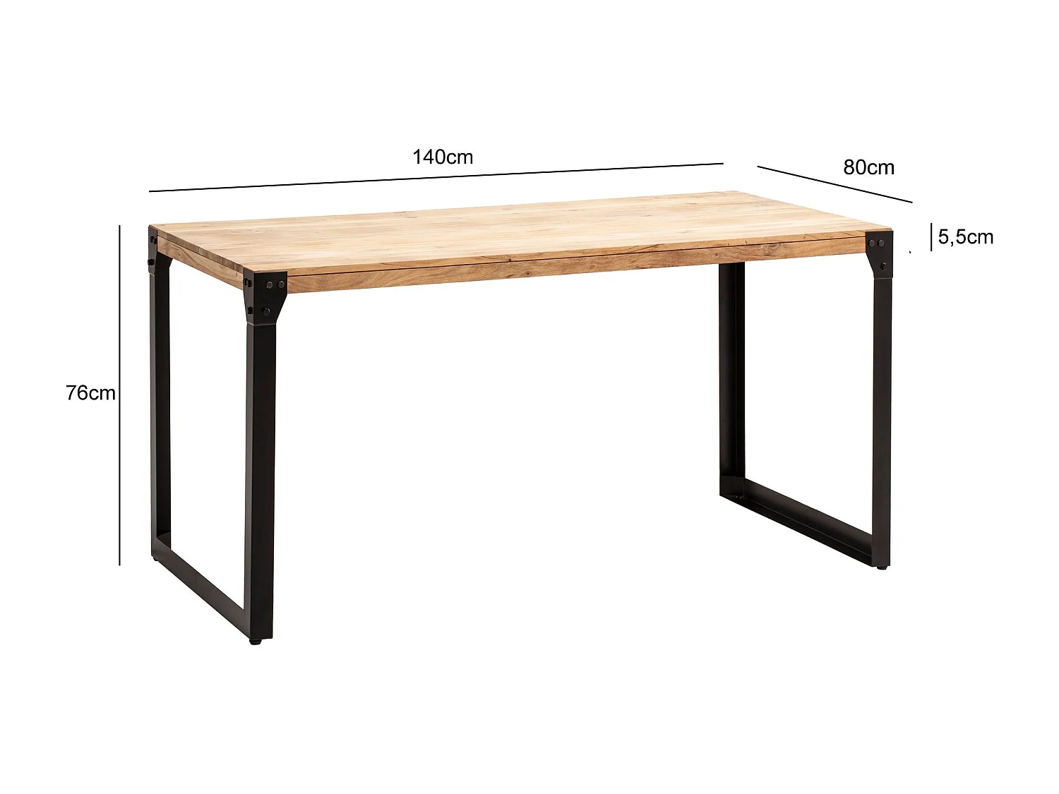 Table de Salle à Manger 140x80x76 cm Bois d’Acacia Massif Métal Style Industriel, Table de Cuisine