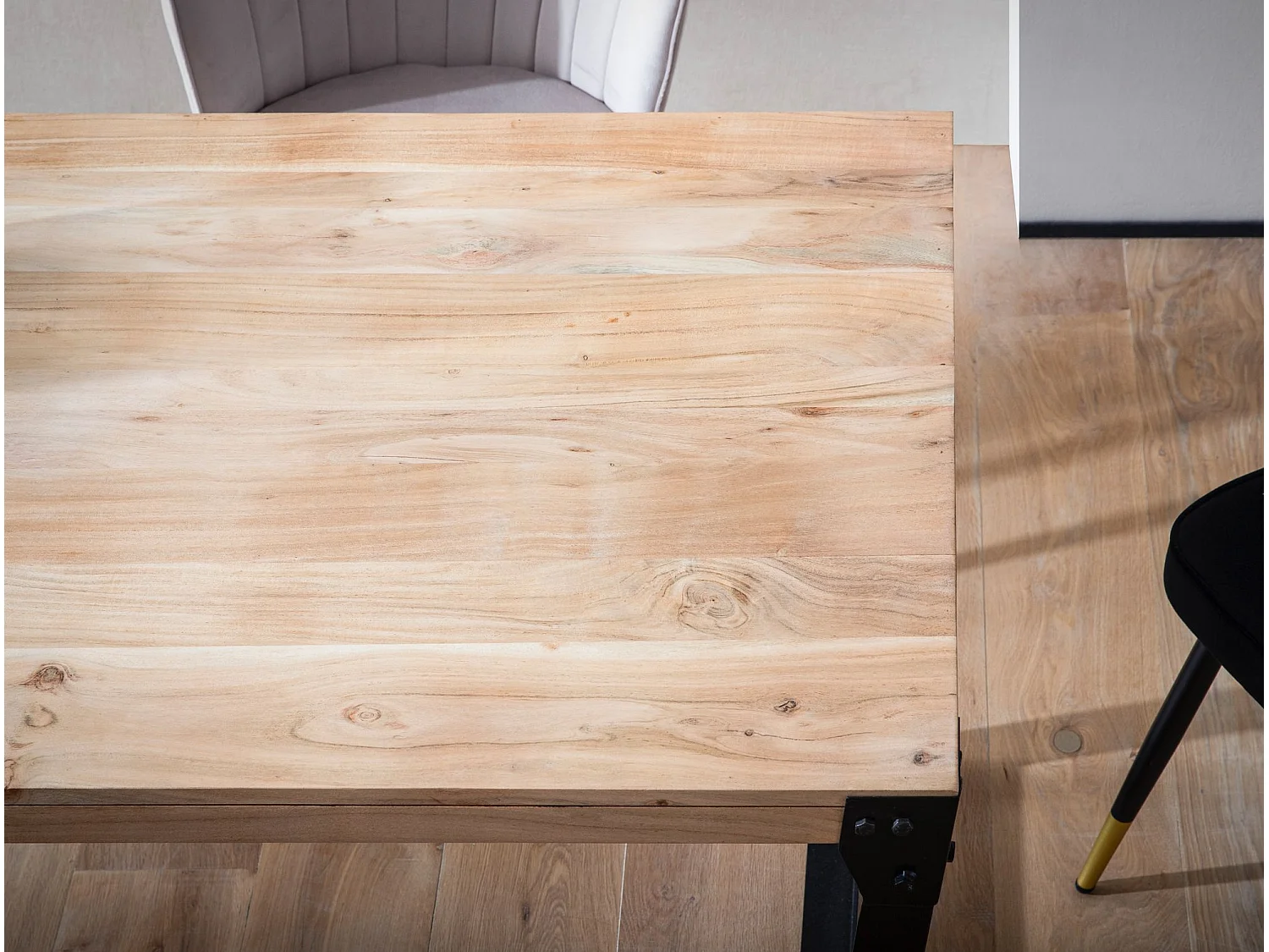 Table de Salle à Manger 140x80x76 cm Bois d’Acacia Massif Métal Style Industriel, Table de Cuisine