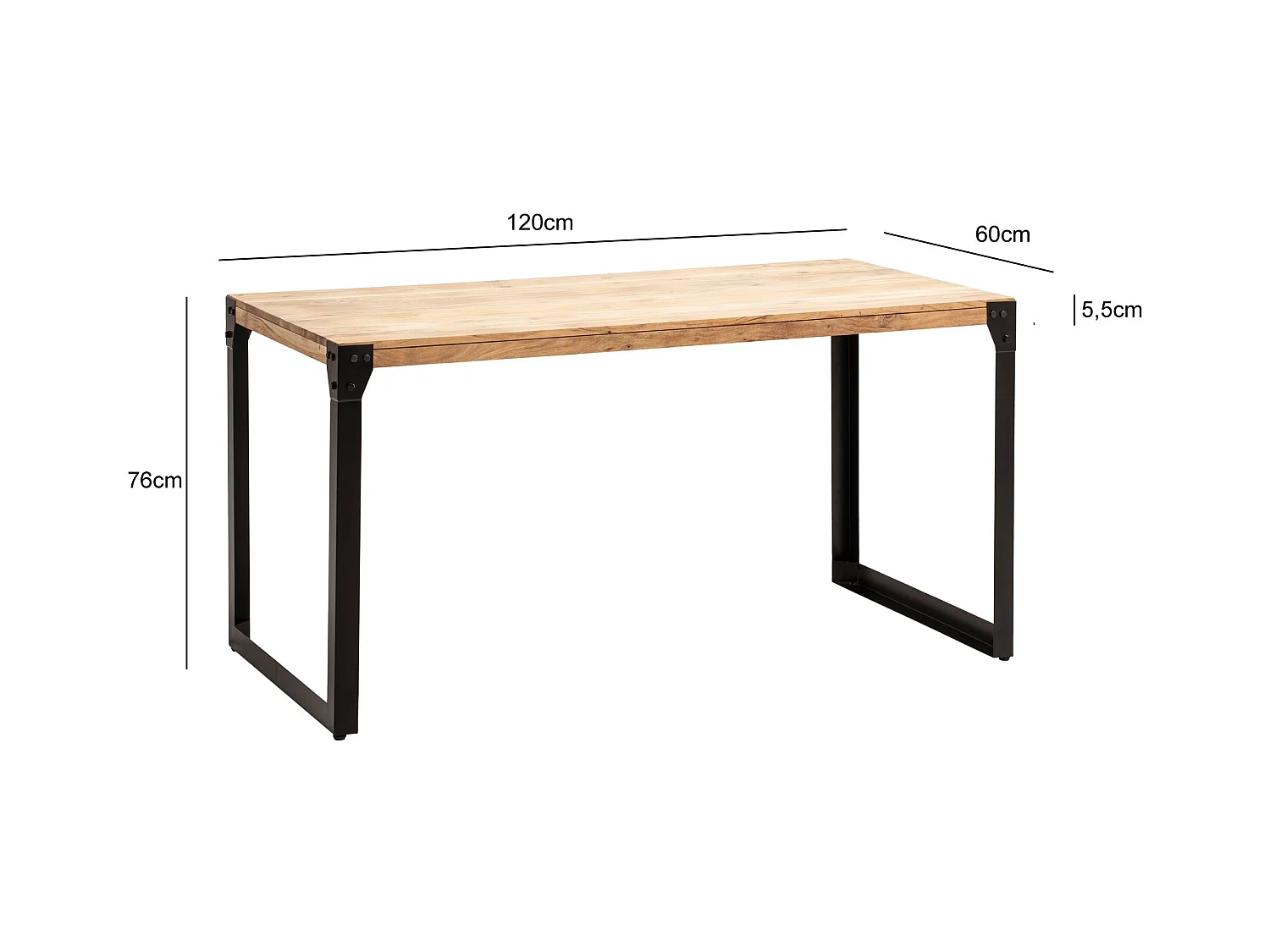 Eettafel 140x80x76 cm Massief Acaciahout Metaal Industriële Stijl, Kleine Rechthoekige Keukentafel met Metalen Poten