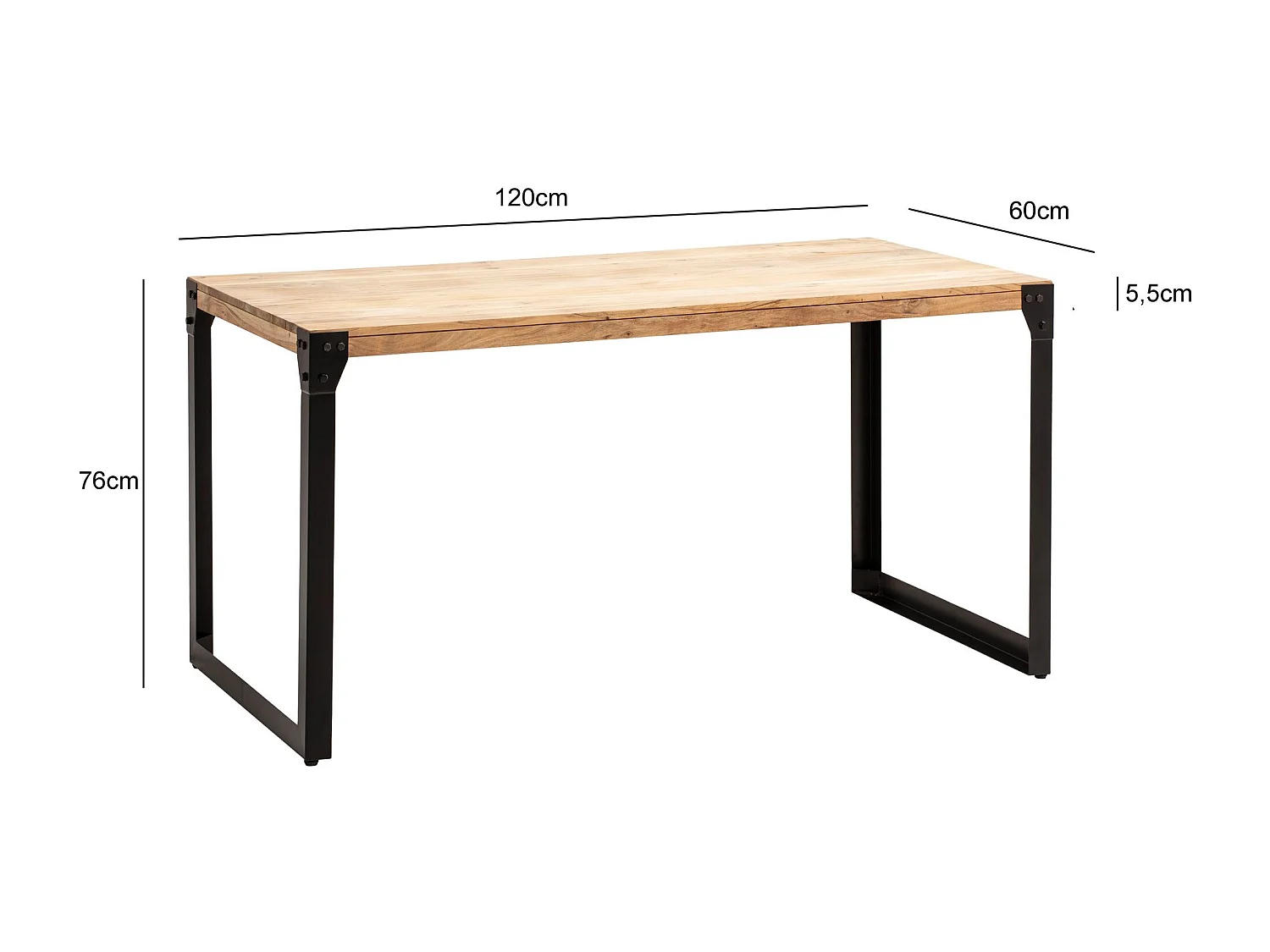 Table de Salle à Manger 120x60x76 cm Bois d’Acacia Massif Métal Style Industriel, Table de Cuisine