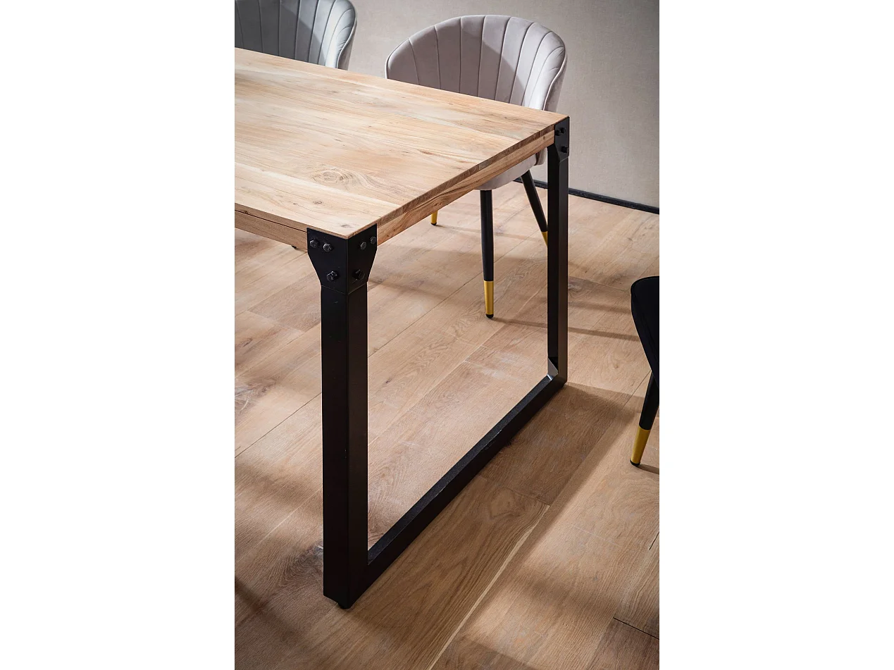 Table de Salle à Manger 120x60x76 cm Bois d’Acacia Massif Métal Style Industriel, Table de Cuisine