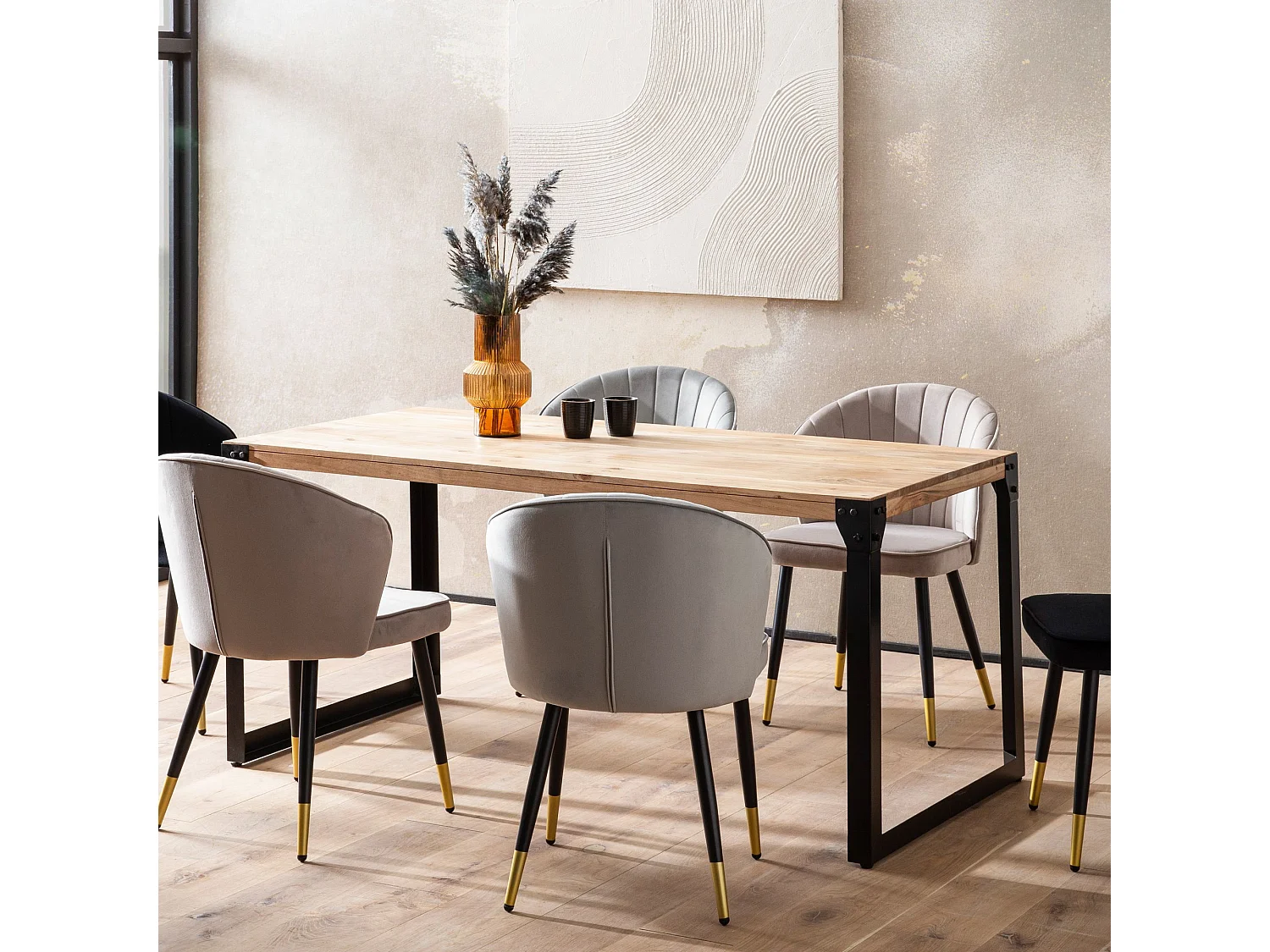 Table de Salle à Manger 120x60x76 cm Bois d’Acacia Massif Métal Style Industriel, Table de Cuisine