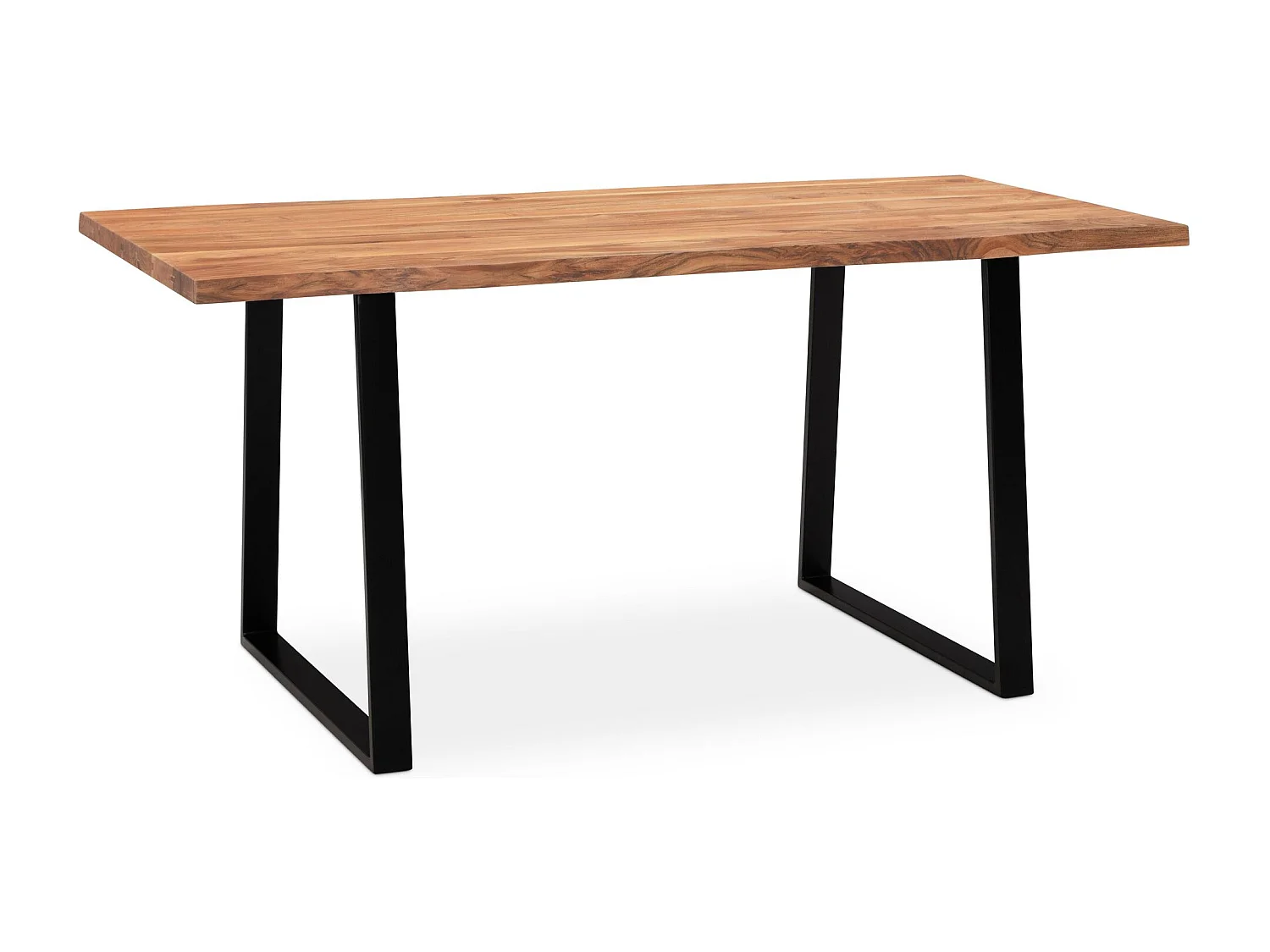 table de salle à manger 120x60x76 cm table à manger en bois massif d'acacia/métal bord d'arbre,