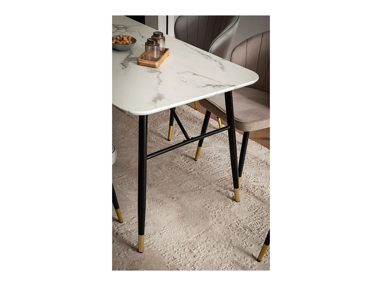 Eettafel 160x80x76 cm Zwart Modern Marmer Effect, Grote Rechthoekige Keukentafel met Metalen Poten