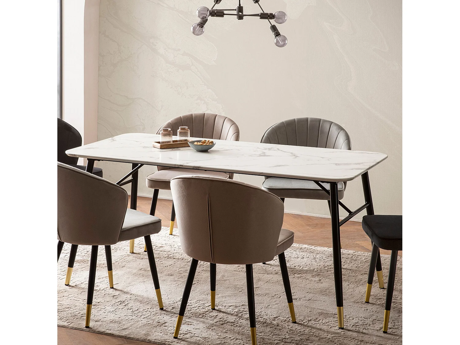 Esszimmertisch 160x80x76 cm Esstisch Weiß in Marmor-Optik Modern, Küchentisch Groß, Speisetisch