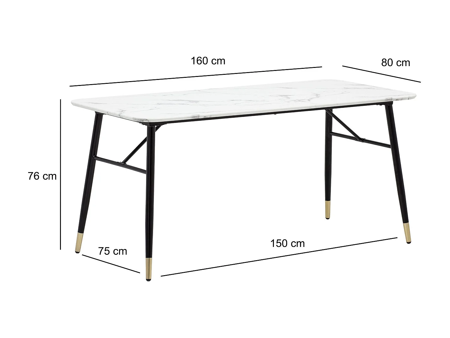 Table de Salle à Manger 160x80x76 cm Blanc Effet Marbre Moderne, Grande Table de Cuisine