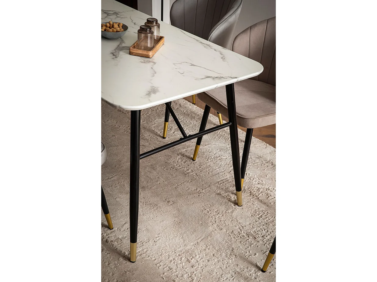 Table de Salle à Manger 160x80x76 cm Blanc Effet Marbre Moderne, Grande Table de Cuisine
